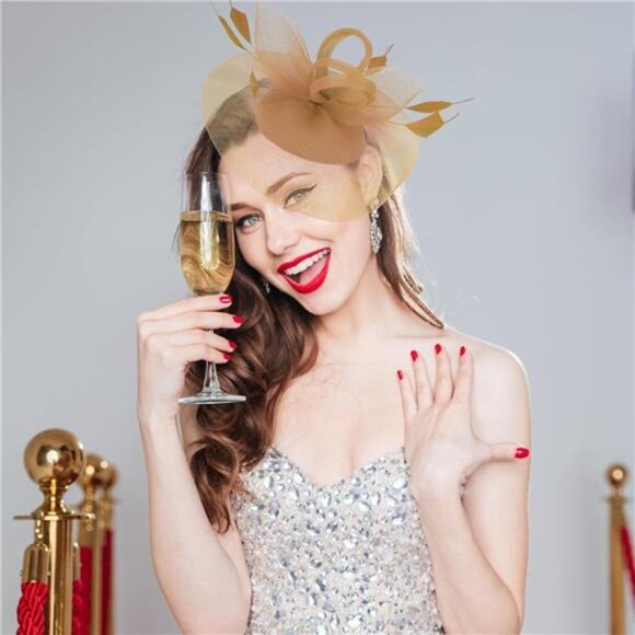 Fascinator Hats with Gloves Set for Women Tea Party Cocktail Wedding Headwear - Picture 2 of 7